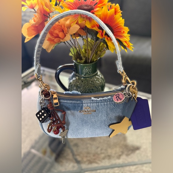 Coach Teri Denim Blue Shoulder Bag with charms - Picture 2 of 9